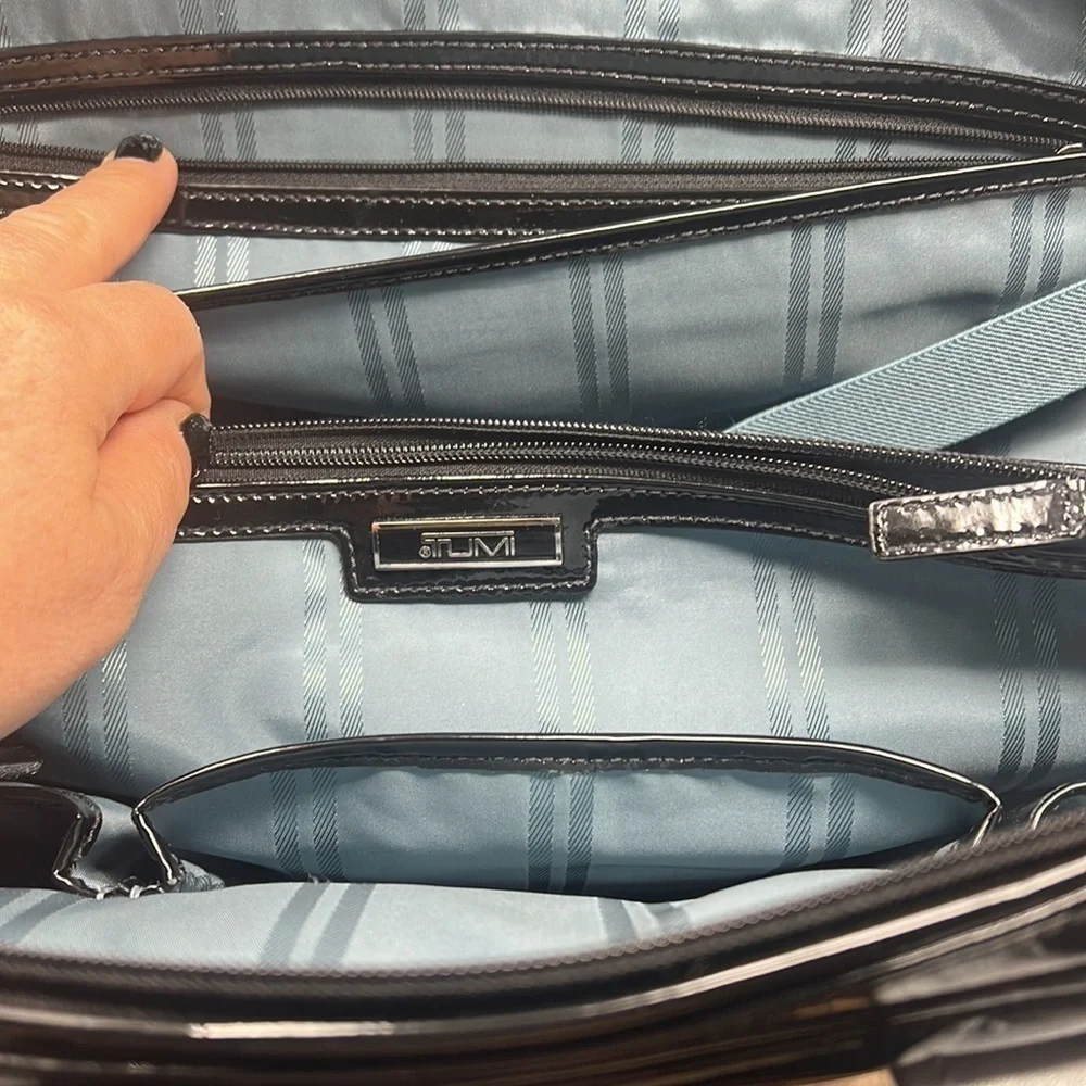 Tumi Black Patent Leather Laptop Shoulder Bag